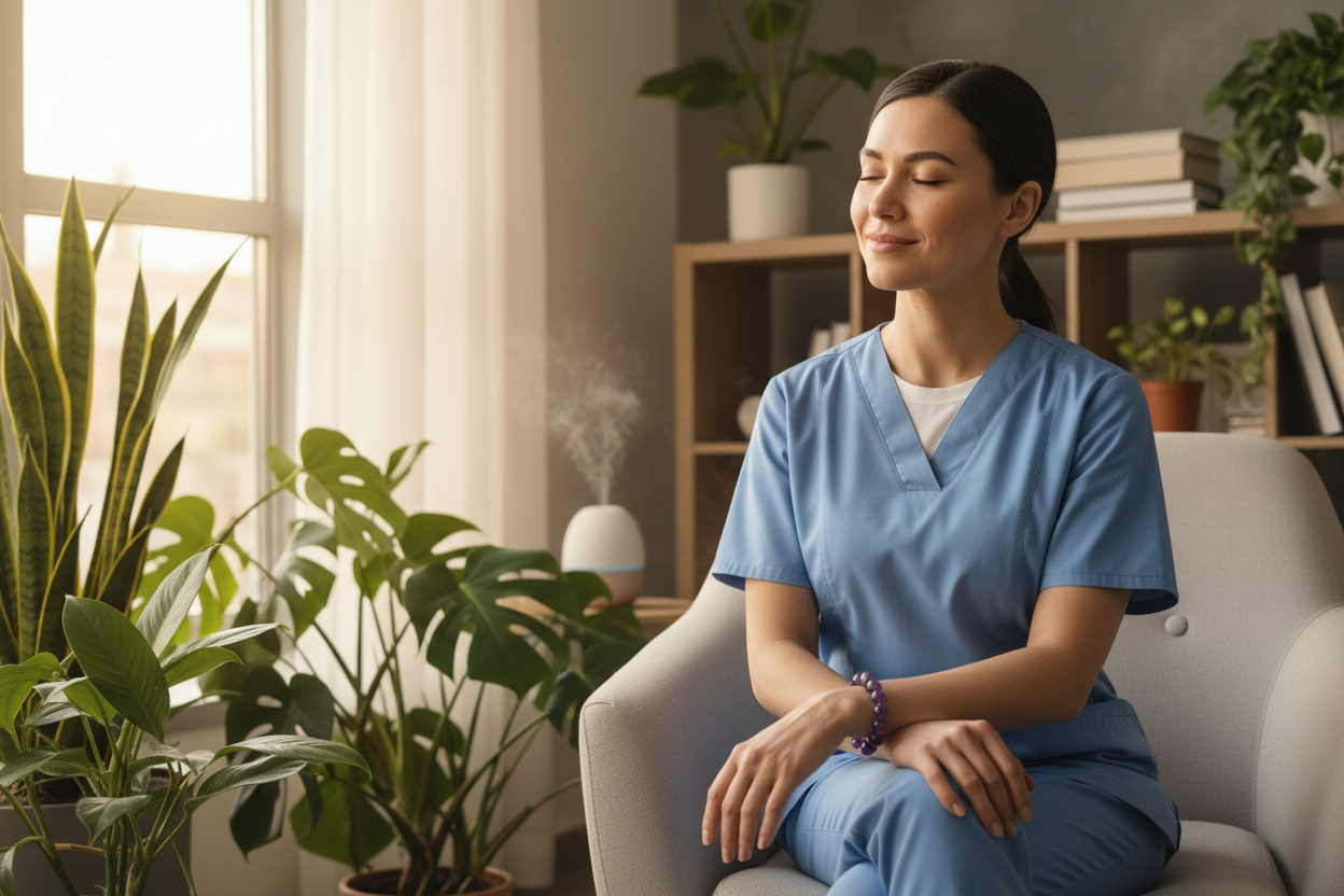 Healthcare Worker with Amethyst Bracelet
