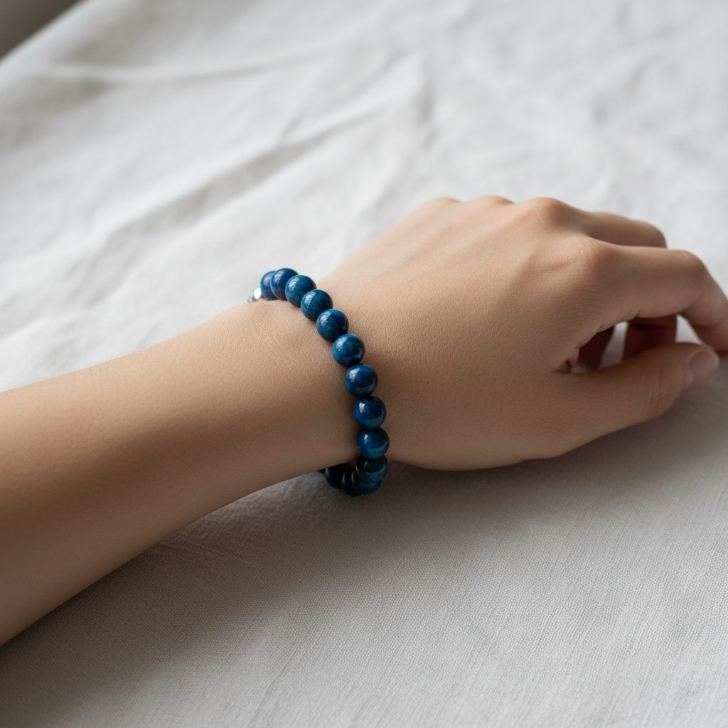Azurite crystal bracelet worn on wrist - lifestyle shot