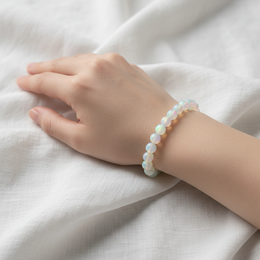 Opal crystal bracelet worn on wrist - lifestyle shot