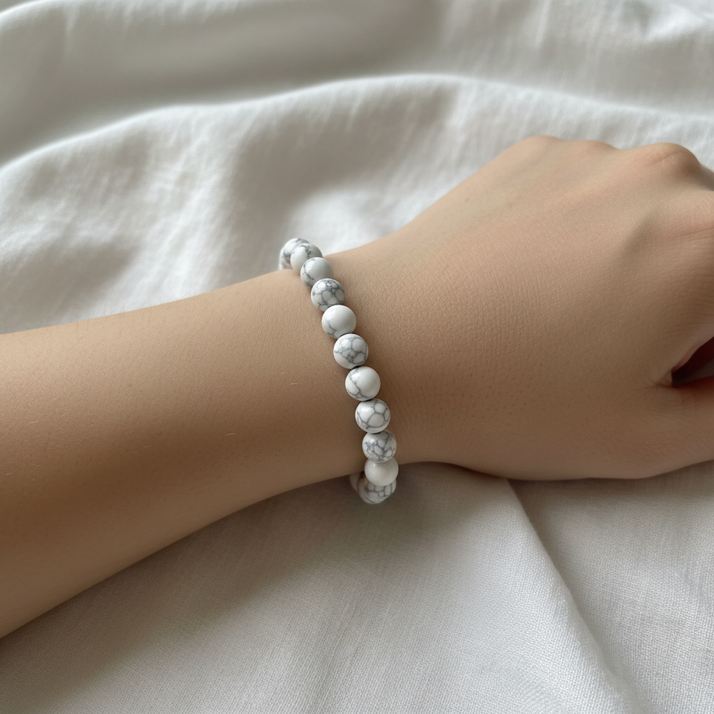 Howlite crystal bracelet worn on wrist - lifestyle shot