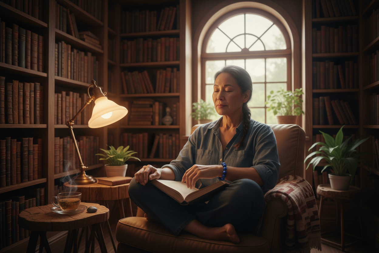 Reading with Lapis Lazuli Bracelet